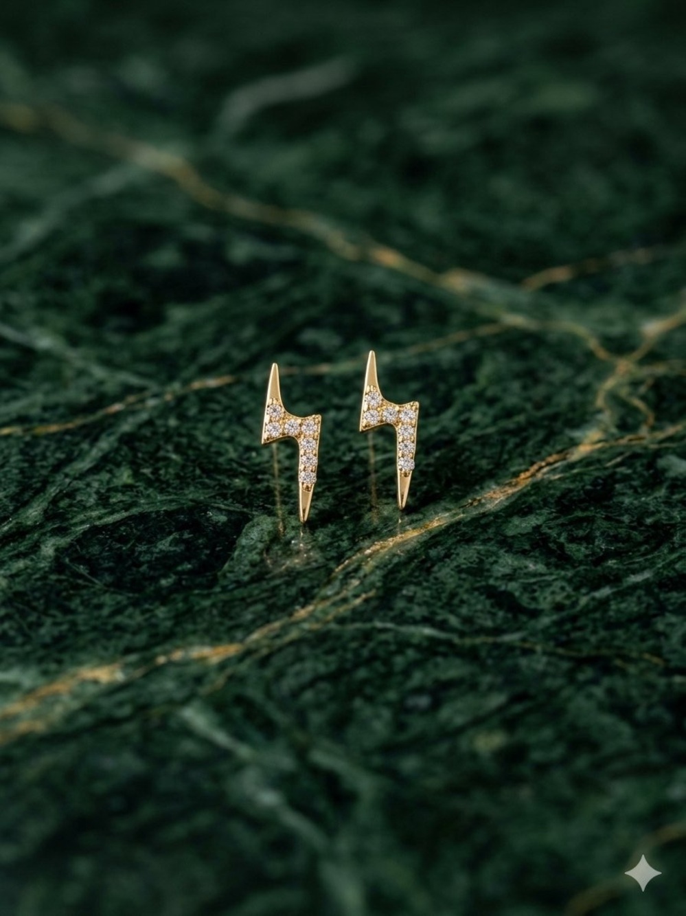 Gold Lightning CZ Stud Earrings for Women